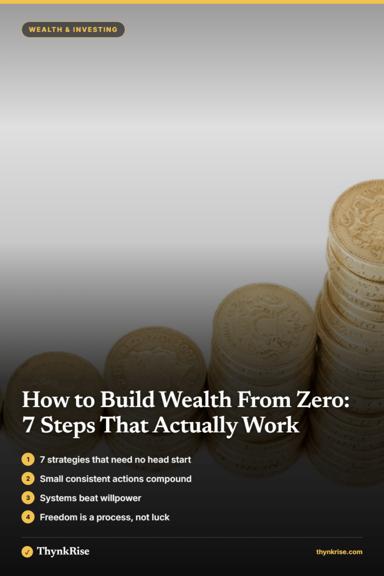 Featured graphic with seven proven strategies to build wealth from zero
