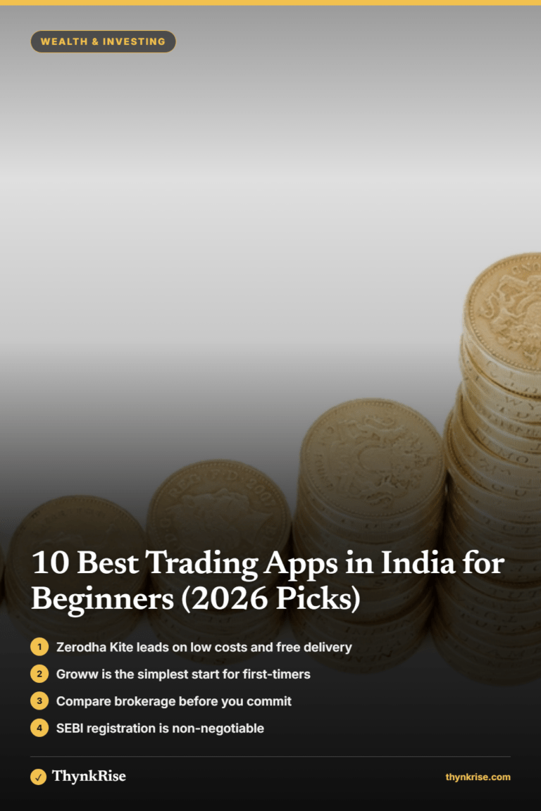 Featured graphic listing the 10 best trading and investing apps in India for beginner investors